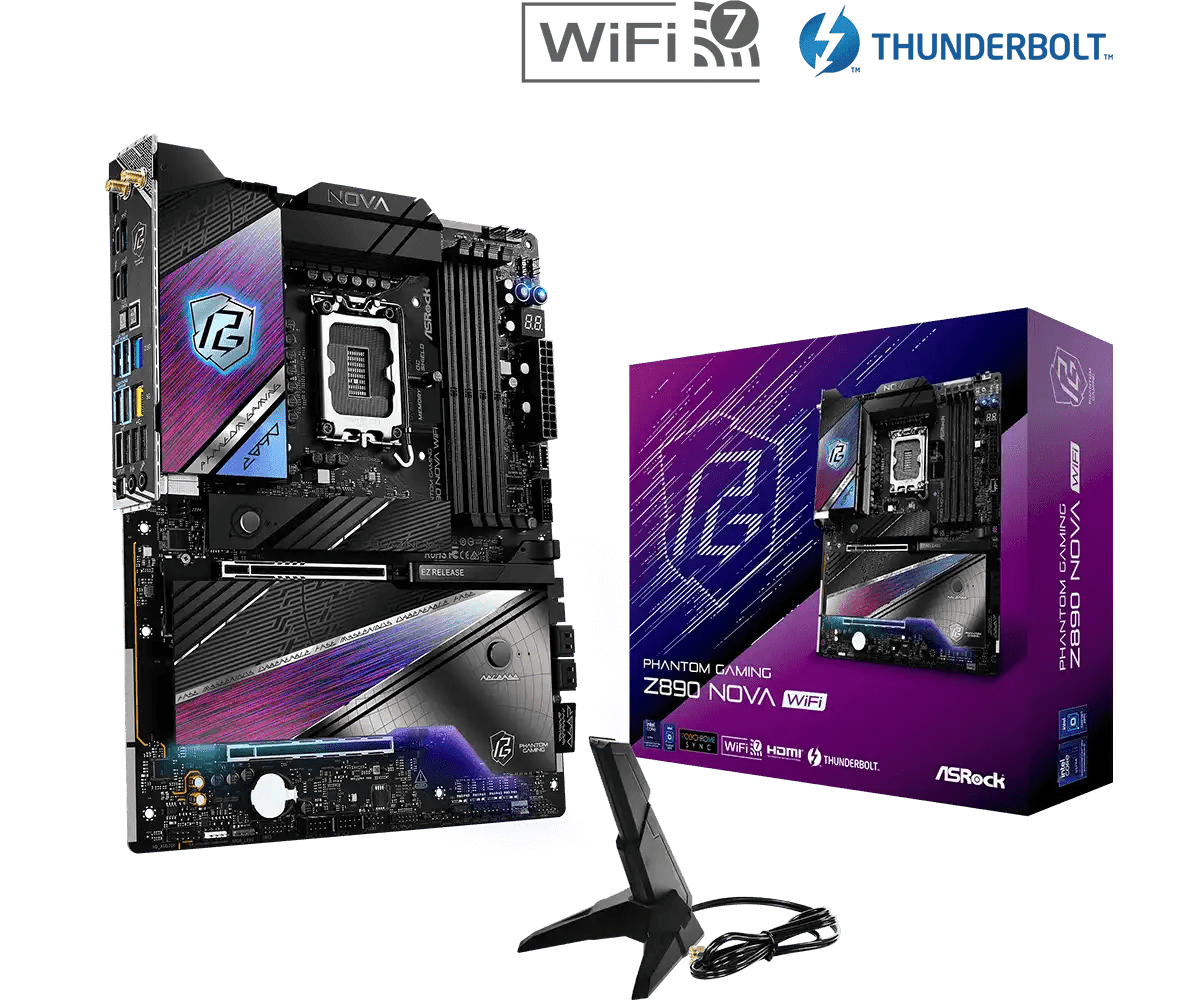 ASRock PHANTOM GAMING Z890 Nova WiFi LGA1851 Socket Gaming Motherboard - Vektra Computers LLC ASRock PHANTOM GAMING Z890 Nova WiFi LGA1851 Socket Gaming Motherboard - Vektra Computers LLC